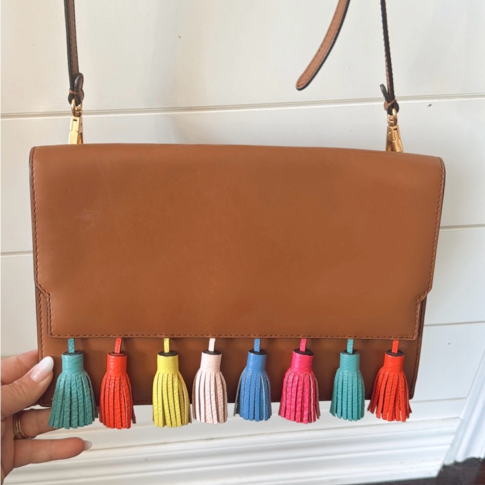 Brown Leather Tassel Crossbody Bag
